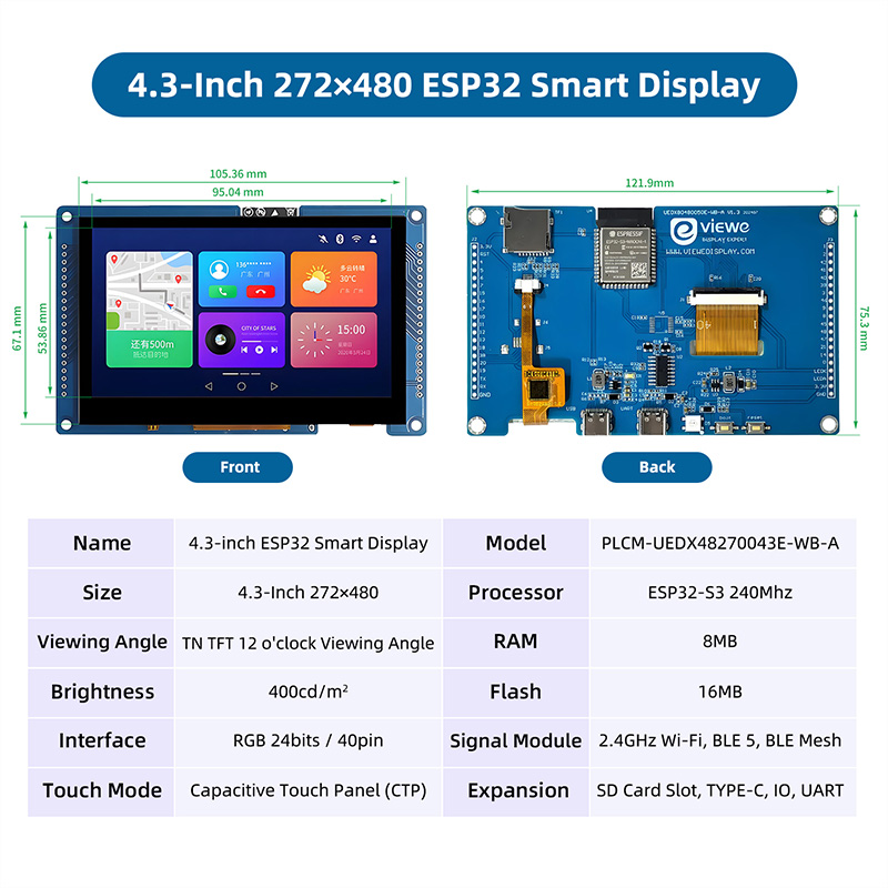 ESP32 S3 4.3 Inch 480*272 Capa - đánh giá và giá Esp32 P4